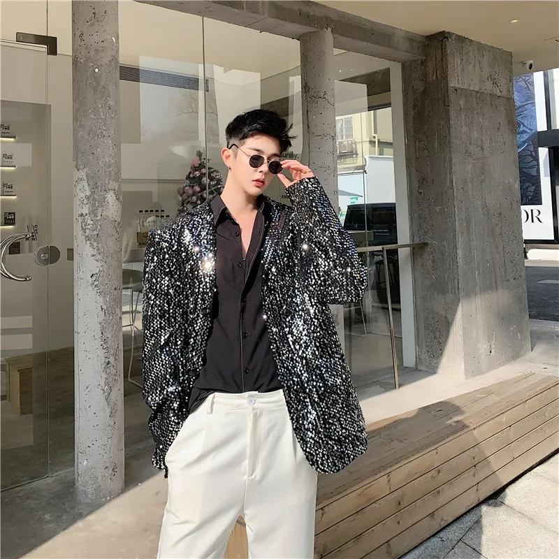 Male Shiny Blazers Spring jacket men Stylish Sequin Decor Blazer For Men Suit Jackets Dazzling Stage Clothing mens blazer