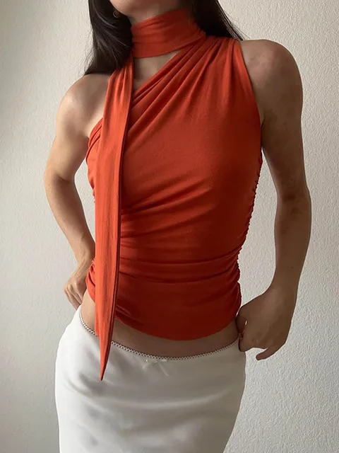 Halter dos nu sexy pour femmes, haut court en fibre vintage, vêtements de club féminins Y2K, vêtements décontractés, été 2024 1