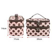 Women'S Travel Cosmetic Makeup Bag Organizer Double Layer Dot Pattern Toiletry Bag Case Pouch With Mirror For Woman 6