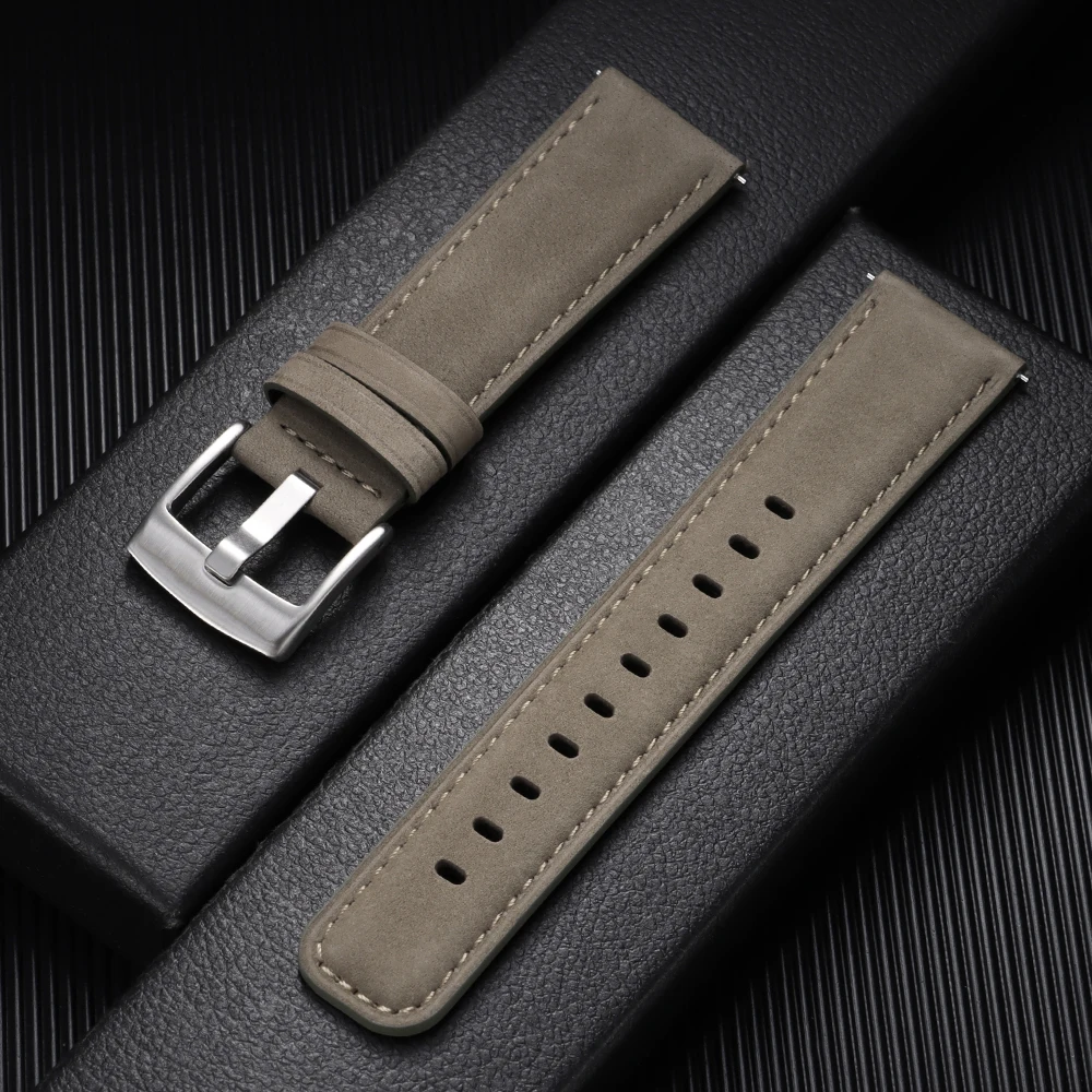 Vintage Matte Genuine Leather Watchband Bracelet in Black, Grey, and Brown