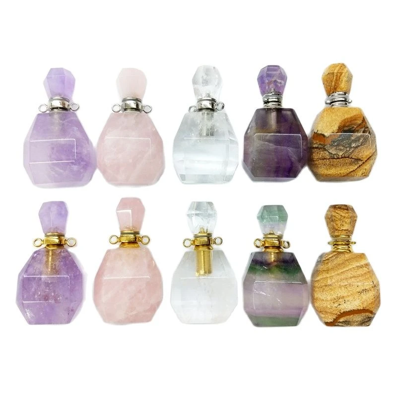 Botella de Perfume de piedras preciosas naturales, colgante de fluorita,  curación de chakras, cristal de cuarzo, collar|Colgantes| - AliExpress