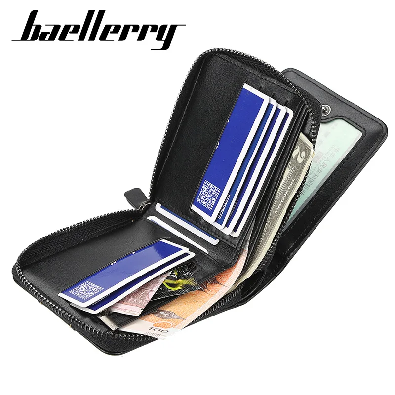 Men's Short Wallet Korean Style Buckle Multi Card Holder Driver License Tri Fold Zip Pocket