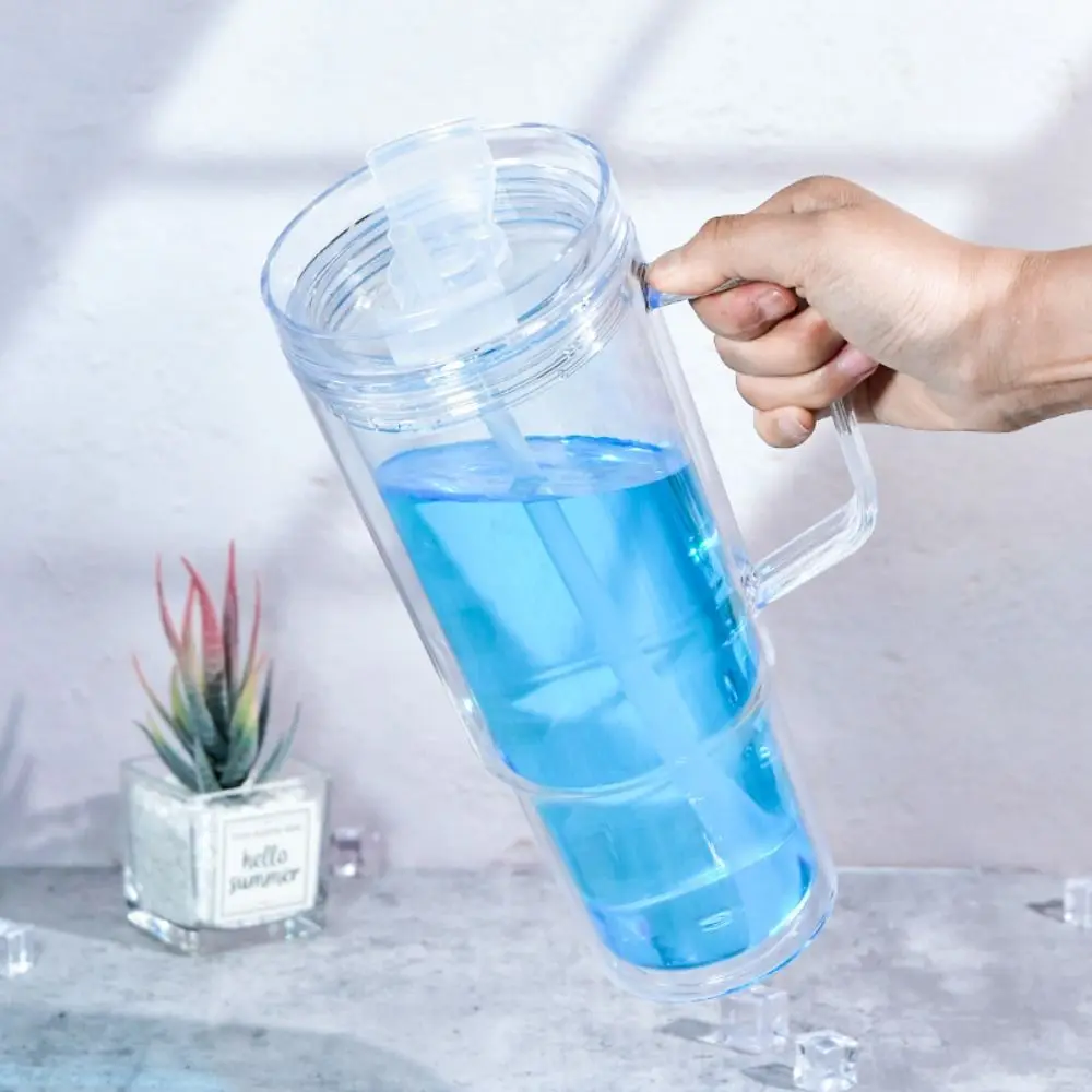 40 oz Capacity Snowglobe Tumbler Pre-Drilled Holes with Handle Glitter Snow Globe DIY Transparent Mason Jar Cups Drinkware