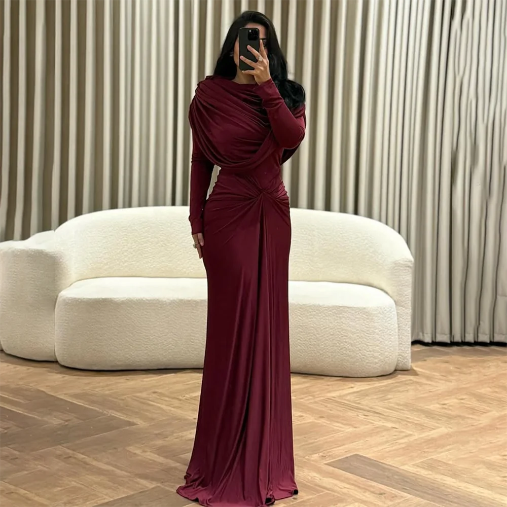 ebay burgundy dress Formal Evening Dress Trumpet O-Neck Burgundy PartyDresses for Women Long  Sleeves