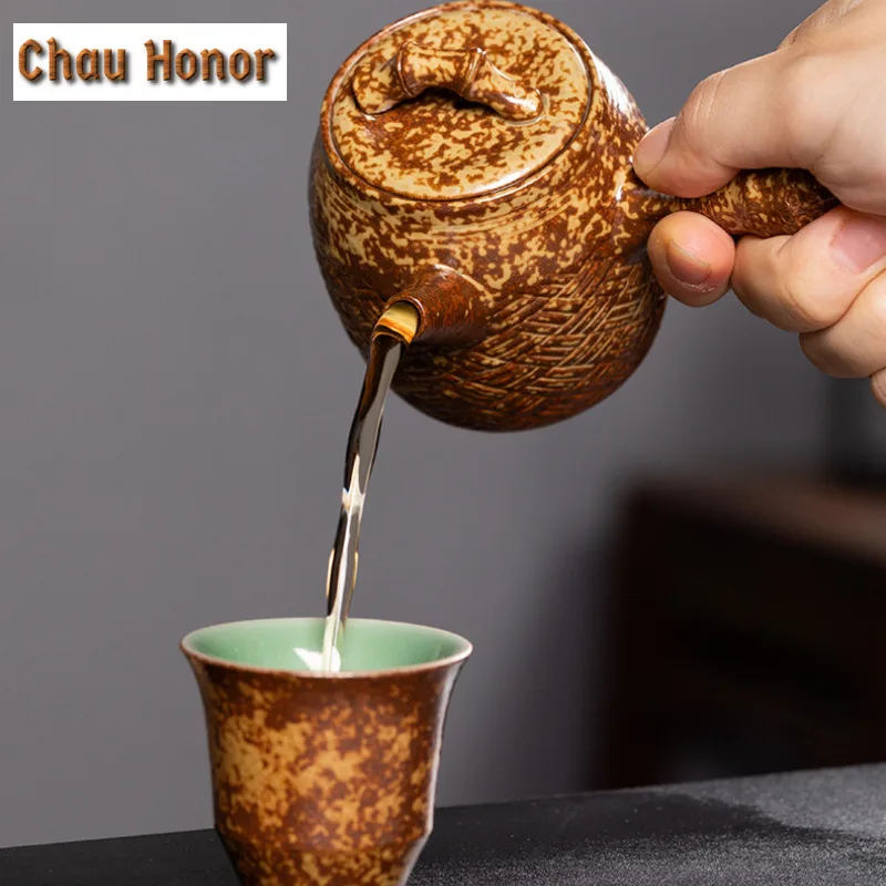150ml Handmade Kiln Change Gray Glaze Teapot Boutique Tea Infuser Side Handle Pot Tea Maker Kettle With Filter Teaset Supplies