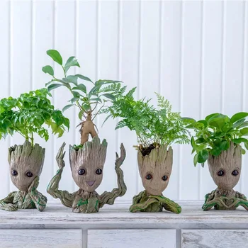 Marvel Avengers Groot Mini Figurine Pen Holder Flower Pot Creative Doll Action Figure Scene Ornament Christmas Gifts Kids Toys