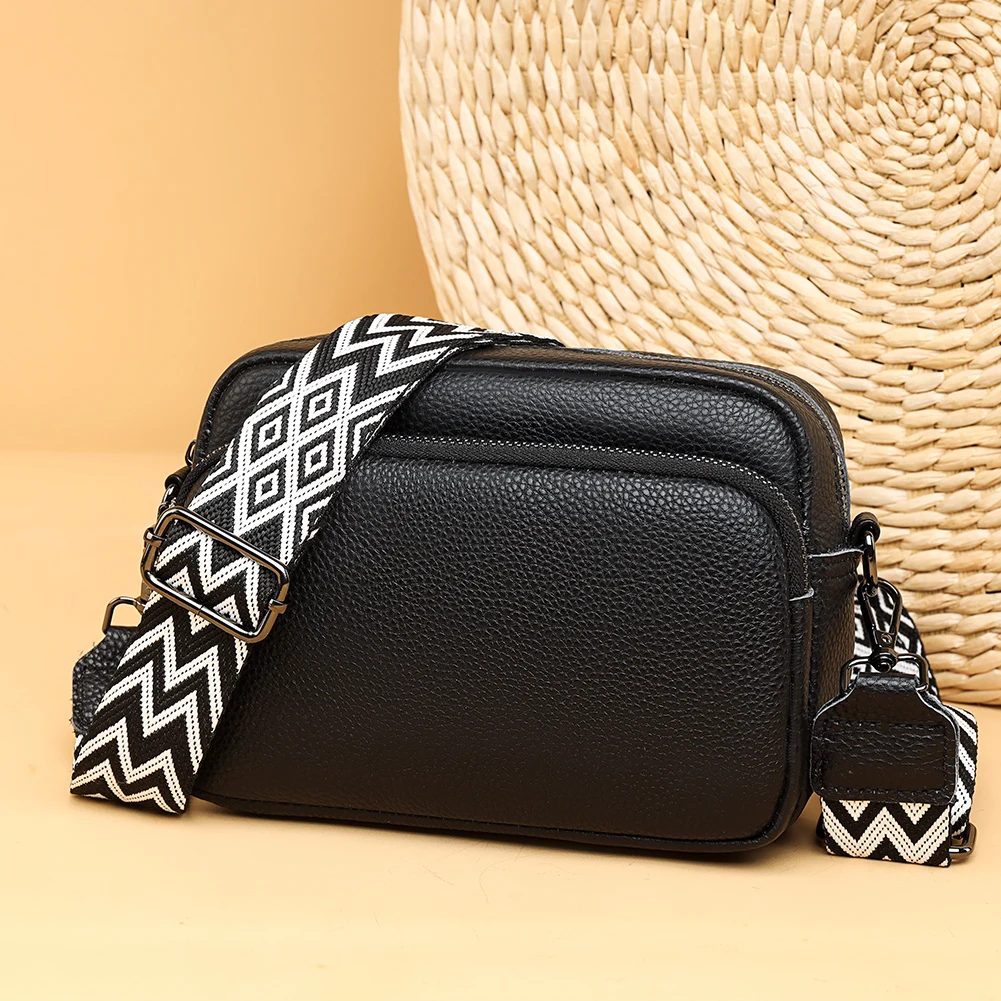 Genuine Leather Crossbody Bag with 2 Straps for Women