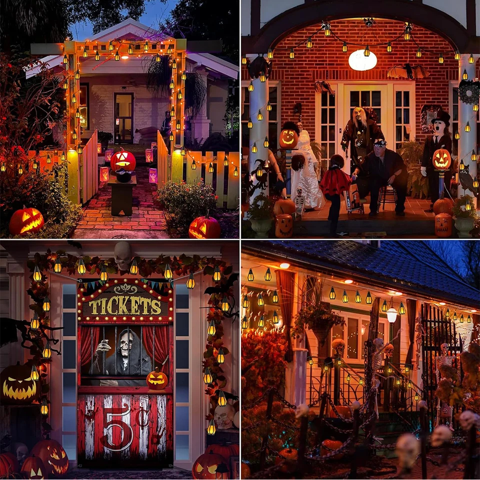 Solar Flickering Flame String Lights - 10 Globe 17FT Outdoor Waterproof Patio Lights