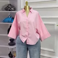 Femmes haut chemisiers chemise col rabattu manches longues hauts rayé Y2k Streetwear élégant épissure chemises décontracté travail ample automne 4