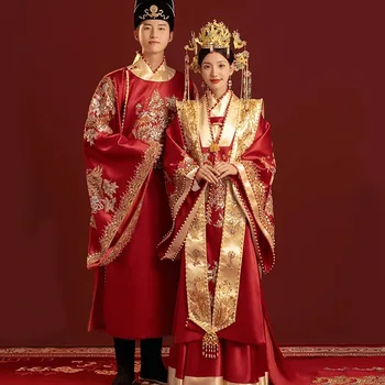 Yourqipao Hanfu Ming-style Wedding Uniform New Chinese Wedding Dress Couple Suit Xiuhe Clothes WeddingToast Clothes Set