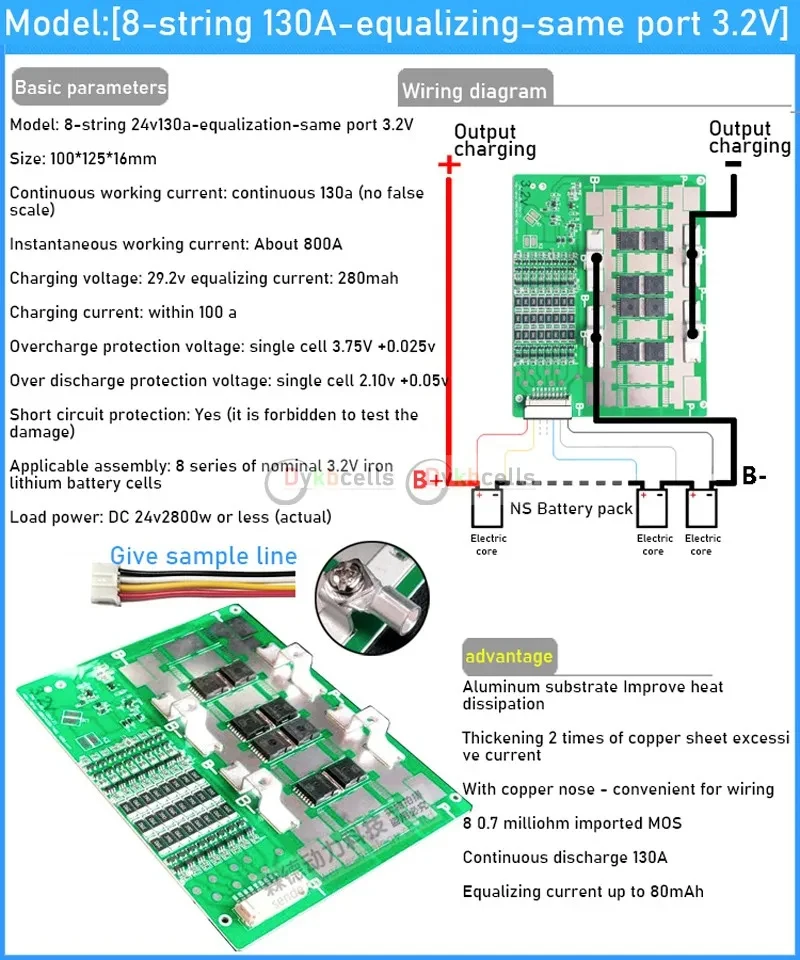 6S 7S 8S Li-Ion Lifepo4 Lithium Batterie Schutz Board BMS Balance 50A 100A 130A 230A300A Strom 24V Energiespeicher RV Power – Detail 13