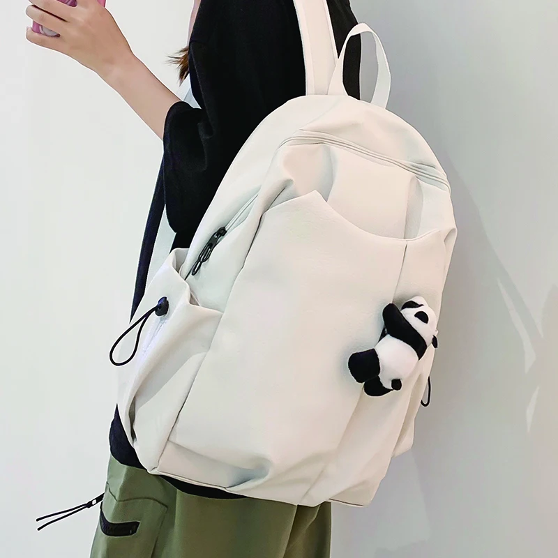 

White PU Backpacks for Teenagers Girls Solid Color School Bag High Quality Student Travel Rucksack Female Large Capacity Bookbag