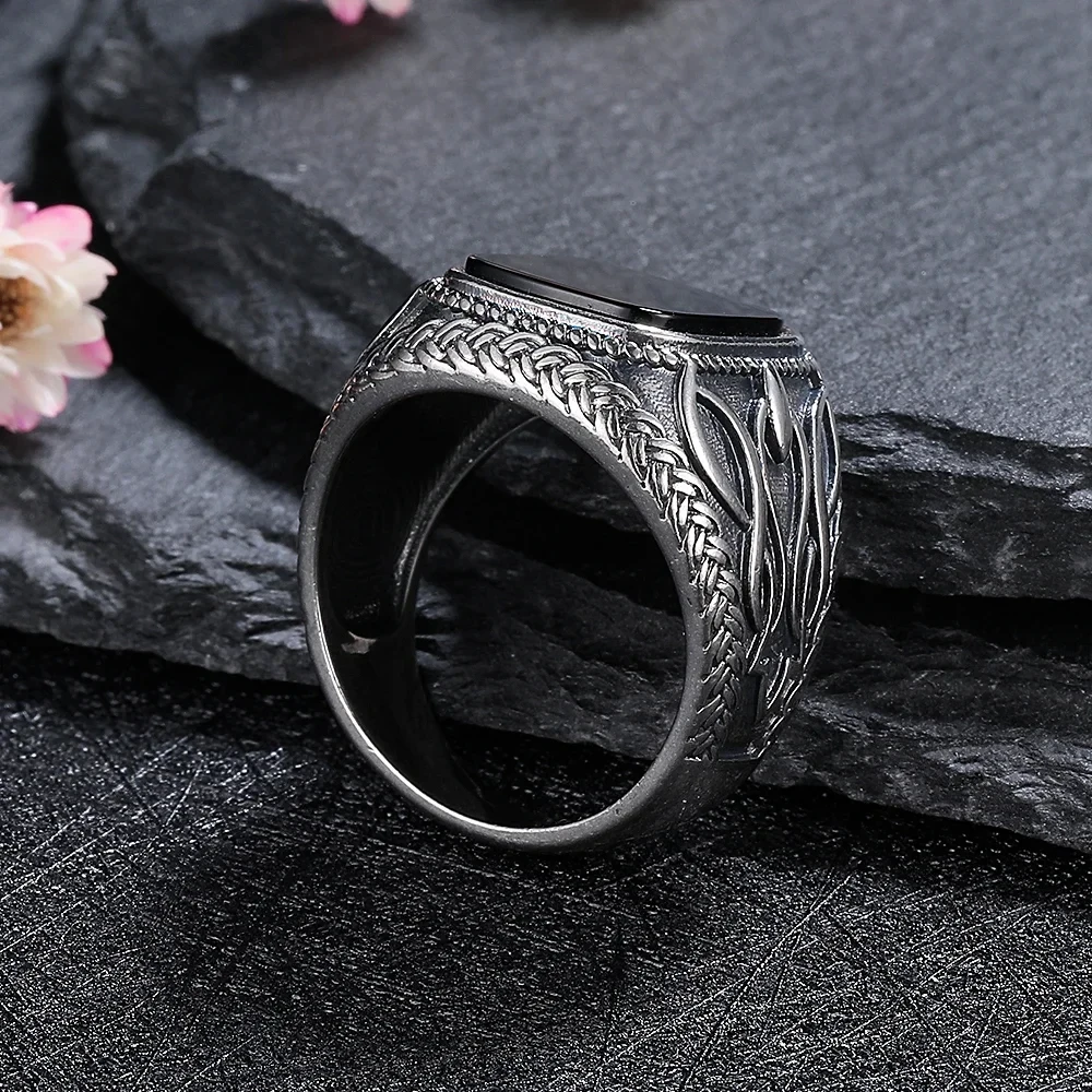 925 Sterling Silver Ring Natural Black Agate Vintage Ring For Man Women Party Gifts Silver Rings Silver Ring