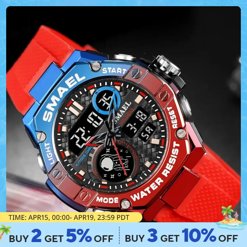 Sports Watch Men Waterproof Watches SMAEL Fashion Brand Digital Quartz Clock Stopwatch 8068 Military Army Quartz Wristwatches