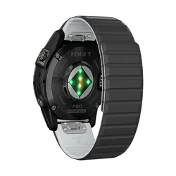 Magnetic Quick Fit Silicone Wrist Strap for Garmin Watch - 22mm & 26mm Bands (Black grey)