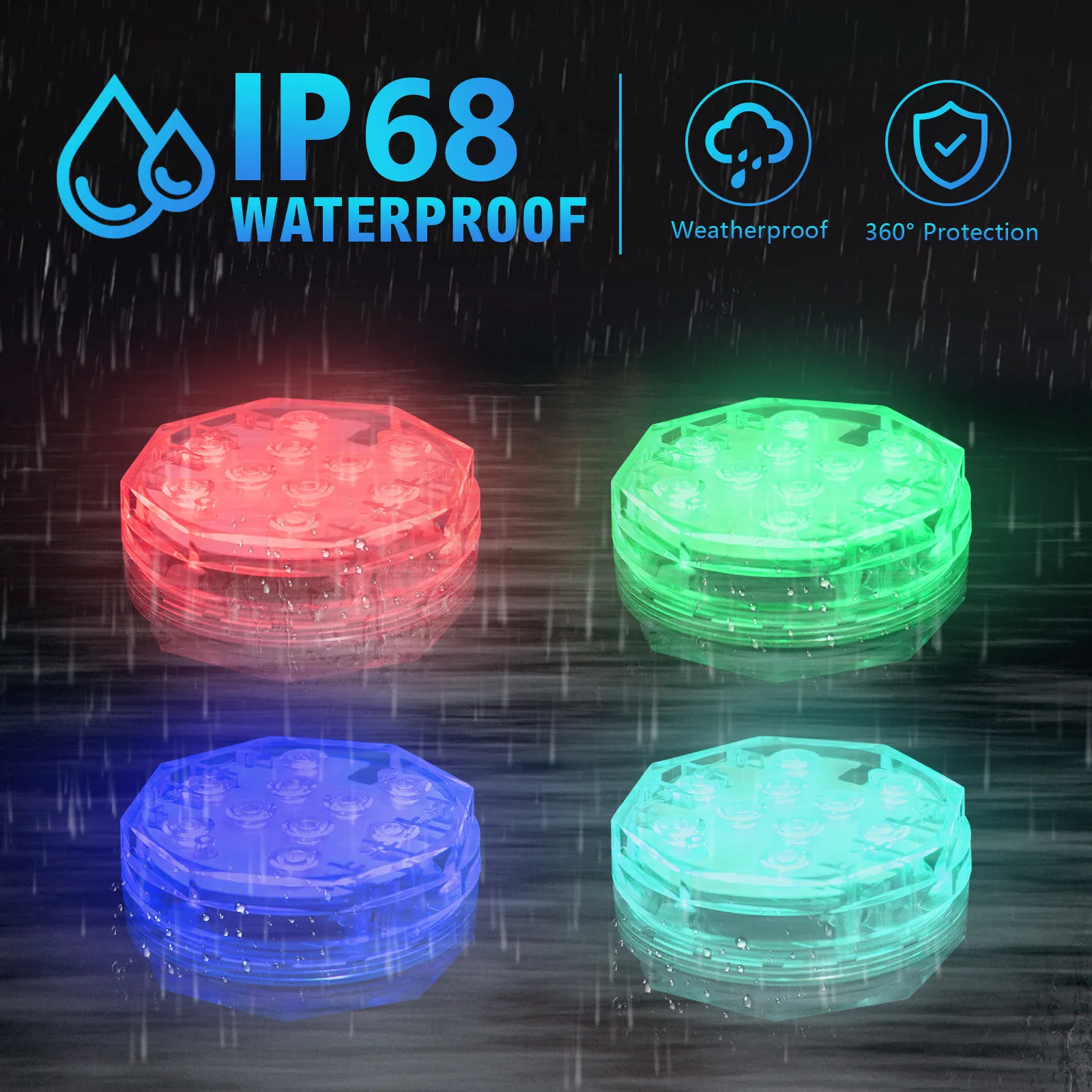 LED 수중 조명 15가지 색상 변경 가능 IP68 등급 수중 램프 (수영장, 수족관, 분수, 조경용, 연못 조명)