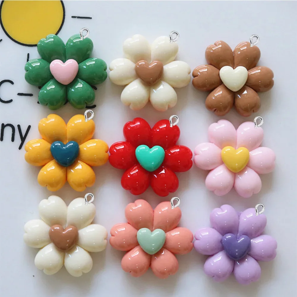 

10PCS Shiny Heart Flower Series Flatback Charms For Earrings Bracelet Hairpin DIY Jewelry Making Pendants Decoration Accessories