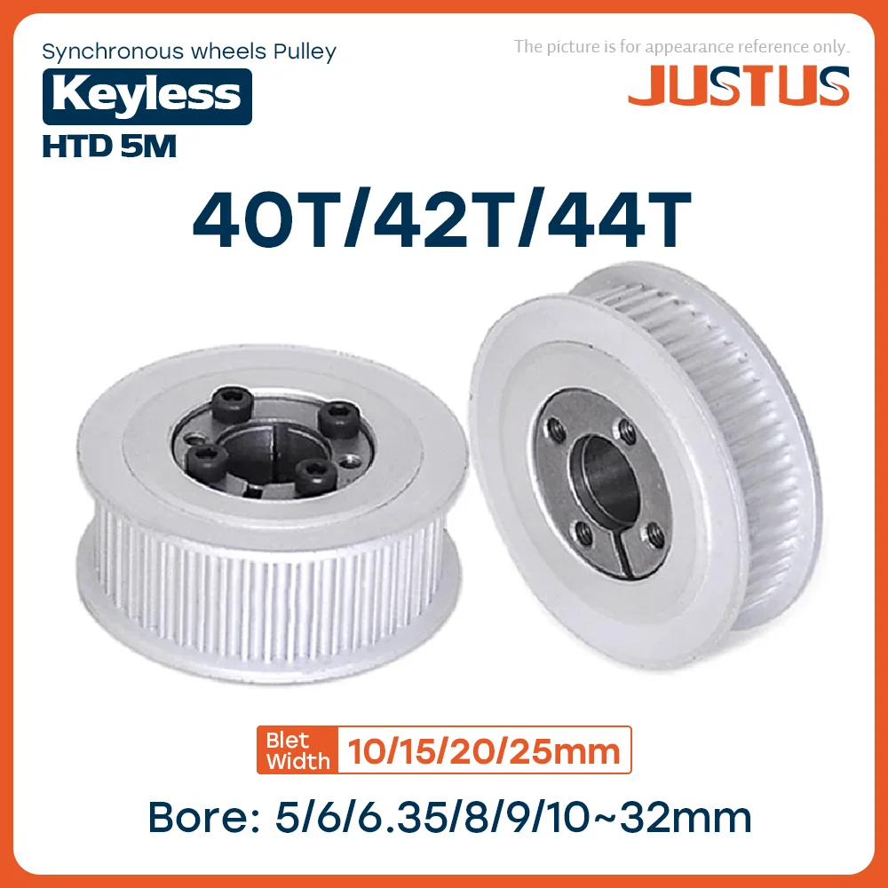 

40T/42T/44Teeth HTD 5M Timing Pulley Keyless Bushing Bore 5/6/8/9/10/11/12/14/15 - 32mm for Belt Width 10/15/20/25mm