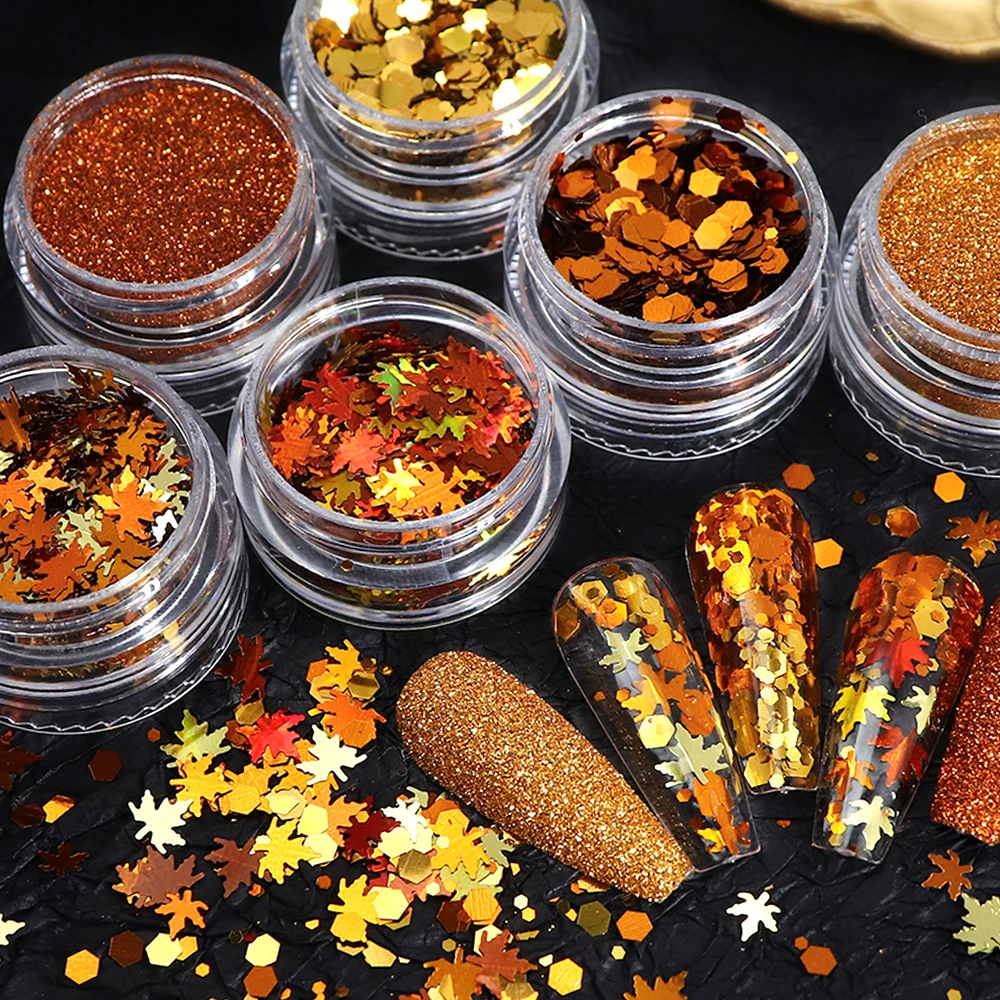 Golden Maple Leaf Nail Art Sequins
