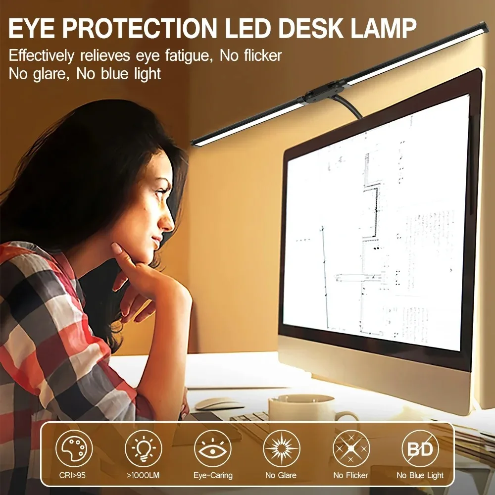 Enhanced LED Desk Lamp for Home Office - Eye-Caring, Color-Changing & Dimmable with Flexible Gooseneck and Double Head Design