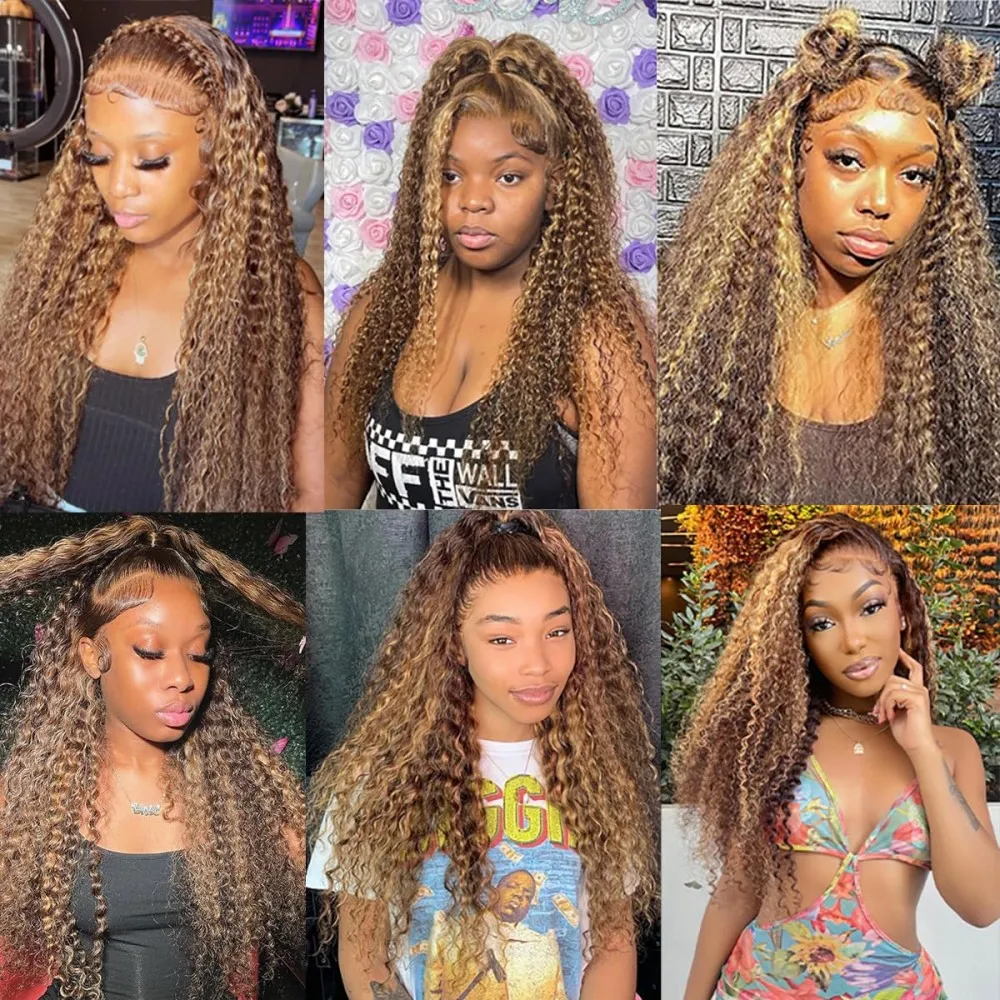 Highlight Curly Wig 13x4 Lace Front Human Hair Wigs For Women Glueless HD Deep Wave Lace Frontal Pre Plucked Wig 4/27 Colored 6