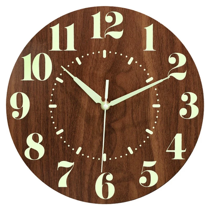 

1 PCS 12 Inch Silent Non-Ticking Battery Operated Clock Wood Color Fibreboard Lighted Wall Clock Decoration For Bedroom