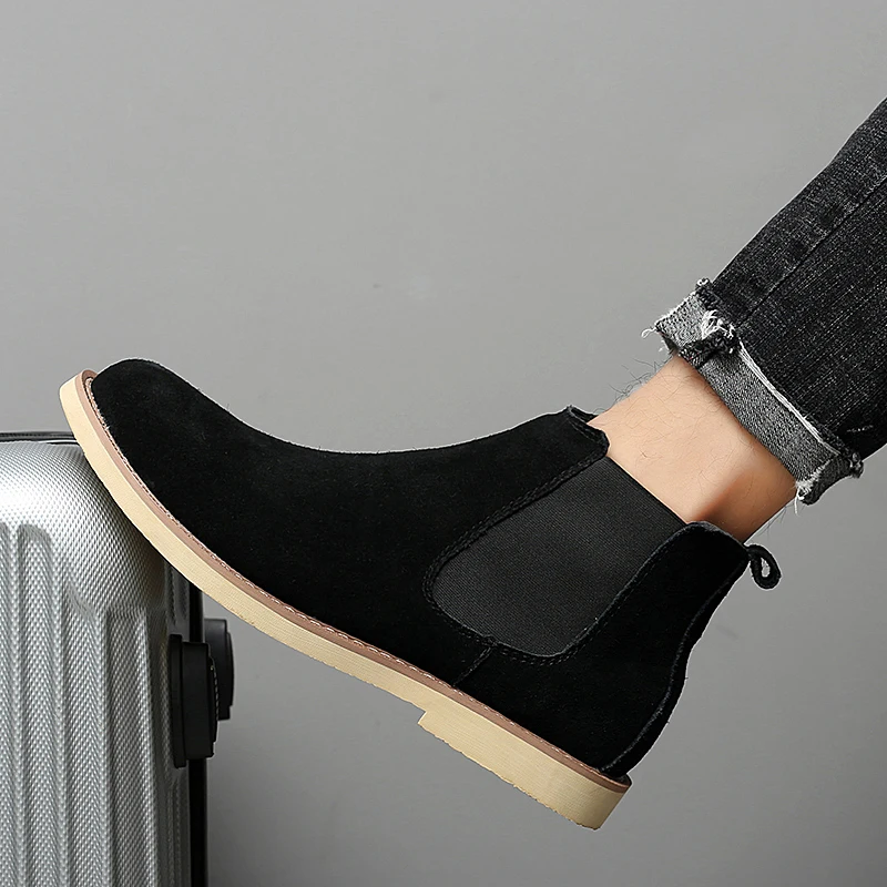 Men Chelsea Boots Men Leather Shoes Chelsea Boots Men Suede Leather Decent Men Ankle Boots Original Short Casual Shoes British Style Winter Zapatillas Hombre