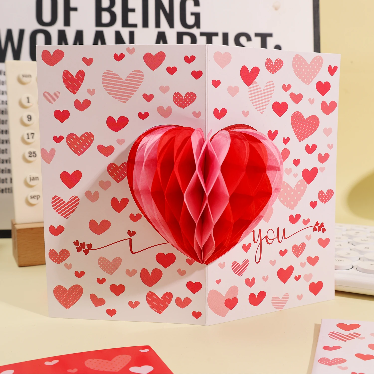 1/10pcs Honeycomb Heart Shape Card Valentines Day Wedding Anniversary Love Folding Type Postcard Funny Romantic Invitations