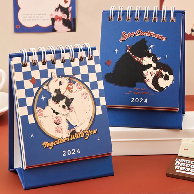 2024 Kawaii Cartoon Cat Calendar Korean Student Classroom Anime Cat Calendar  Cute Portable Calendar Student/office Supplies - AliExpress