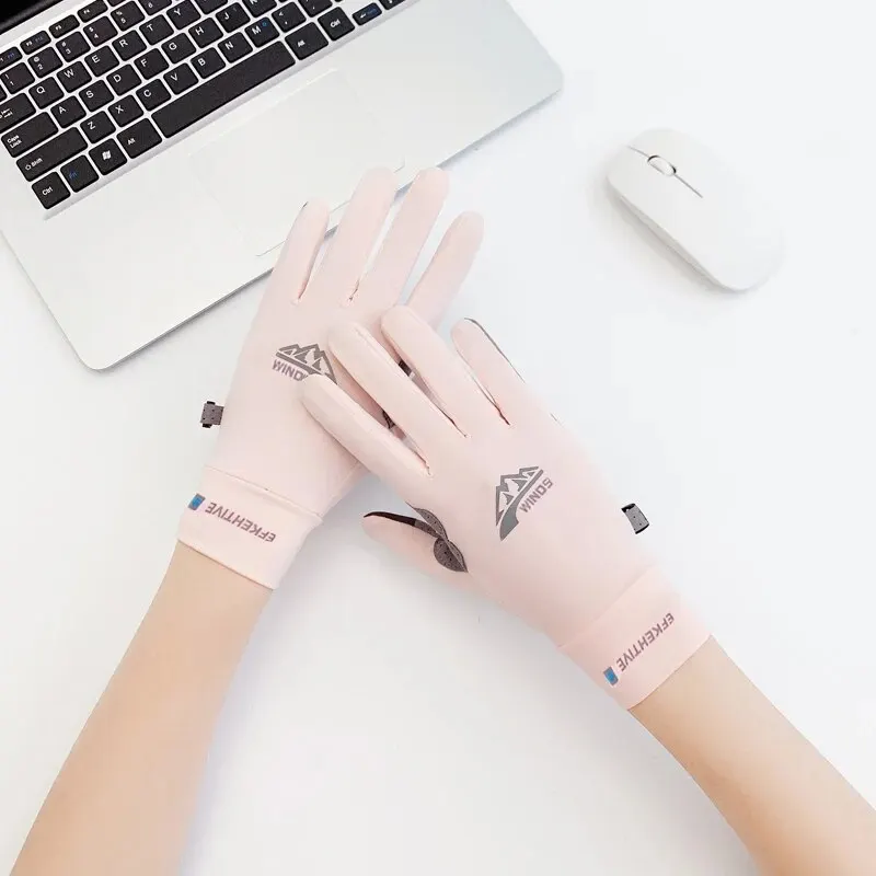 2024 New Fashion Women's Sun Protection Gloves Ladies Summer Cotton Dot Breathable Non-slip Touch Screen Driving Gloves 2
