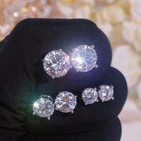6/8/10mm Classic Silver Color Round White Zircon Stone Stud Earrings for Women Men Wedding Party Earrings Birthday Jewelry Gifts 1
