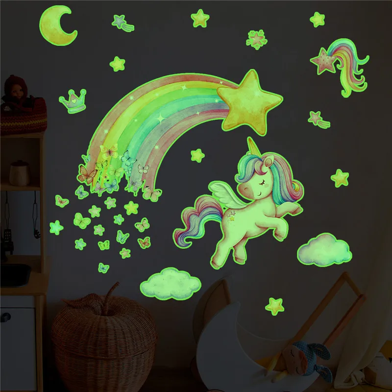 

Stars Shine In The Dark Stickers Rainbow Unicorn Stars Wall Phosphorescent Sticker Baby Bedroom Fluorescent Night Light Sticker