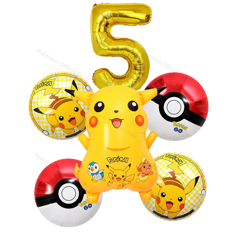 6pcs/Set Pokemon Pikachu Number Balloon Cute Cartoon Foil Ballon for Baby Kids Boys Girls Birthday Party Decoration Supplies naruto toys Action & Toy Figures