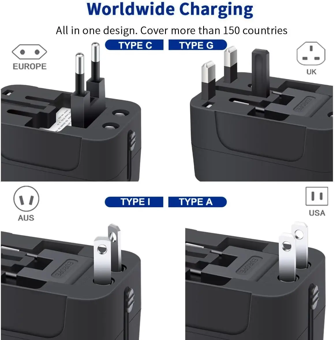 1pc Travel Adapter with 2 USB Charging Ports, Dual USB thumbnail 4