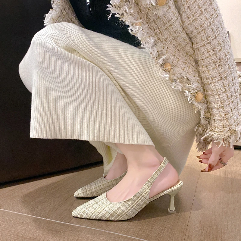 

Women High-heeled Shoes with A Slim Heel of 6.5cm and A Back Flip Heel Pointed Sandal for Fashion Leisure and Versatility