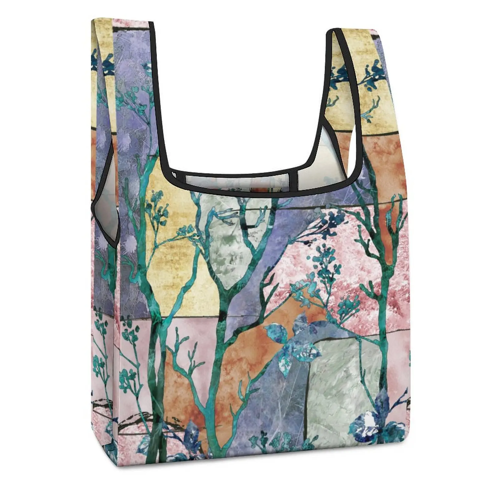 Foldable Shopping Bag Double Strap Handbag Color Block Tote Big Shopper Bag Woman Grocery Bag Plain Tote Bag Custom Pattern customized printed bags shopper shoulder bag ethnic retro style shopping tote casual woman grocery handbag customizable pattern