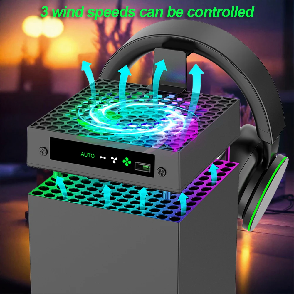 RGB 선풍기 냉각 시스템, 온도 제어 냉각 선풍기 시스템, Xbox 시리즈 X 콘솔용 USB 포트, 3 단계 속도 조절 가능