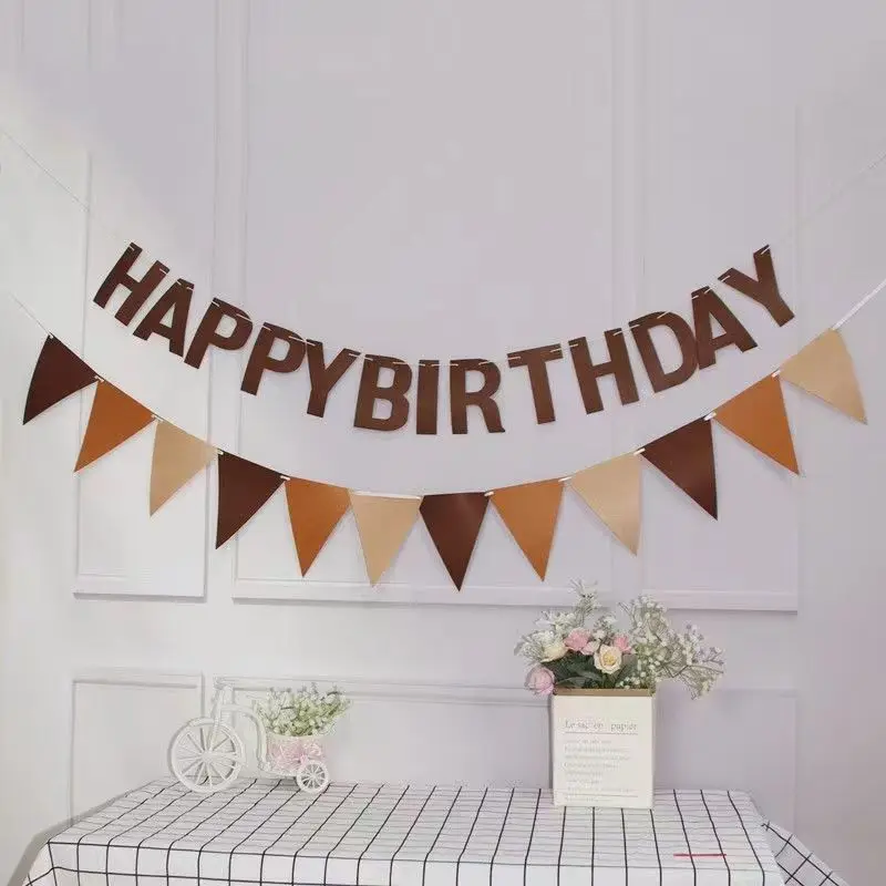 커피 다크 브라운 삼각형 사냥 생일 파티 배너, 부직포 원단 사냥 축제 파티 화환, 생일 축하 편지