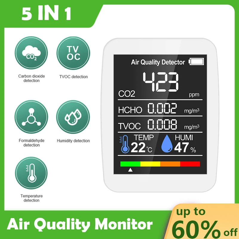 Air Quality Detector CO2 Meter CO2 Tester Carbon Dioxide TVOC Formaldehyde Value Electricity Quantity Temperature Humidity meter carpenter tape measure
