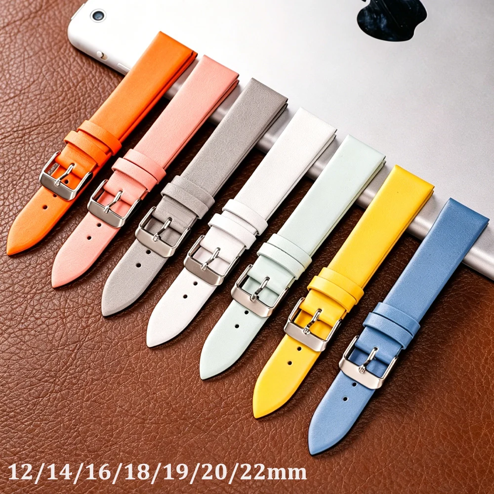 Ultra-Thin Colorful Cowhide Leather Watch Strap with Needle Pattern Design