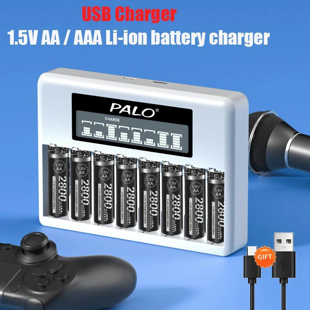 PUJIMAX Rechargeable AA Lithium Batteries – 1.5V, 3400mWh, With Integrated Charger Box