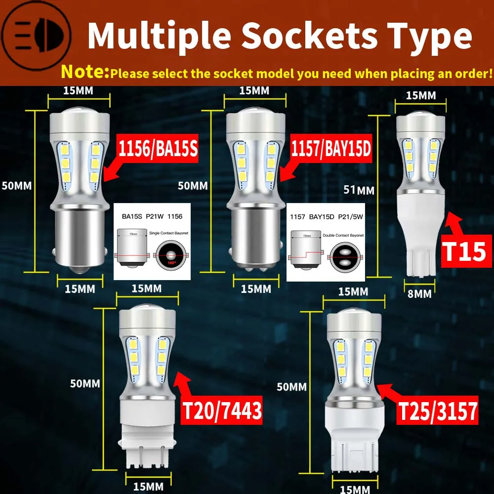 2 pièces 1156 BA15S P21W LED Canbus BAU15S PY21W ampoules Led T20 7440