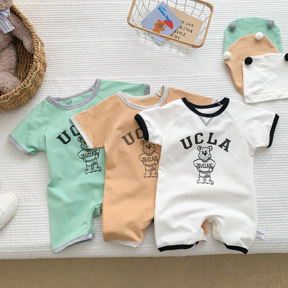 2022 Summer New Baby Short Sleeve Romper + Hat Infant Boy Cute Cartoon Print Tiger Print Jumpsuit Baby Girl Thin Cotton Clothes Warm Baby Bodysuits 