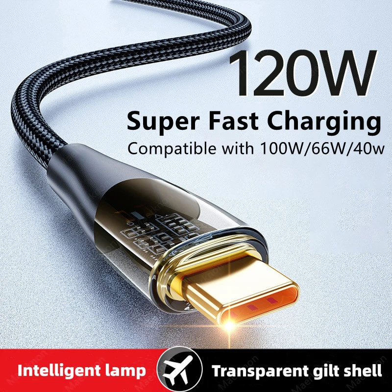 

Type C Cable 120W Super Fast Charge USB Cable 1M/1.5M/2M Phone Charger Wire For Xiaomi 13 Huawei Samsung Oneplus USB C Data Cord