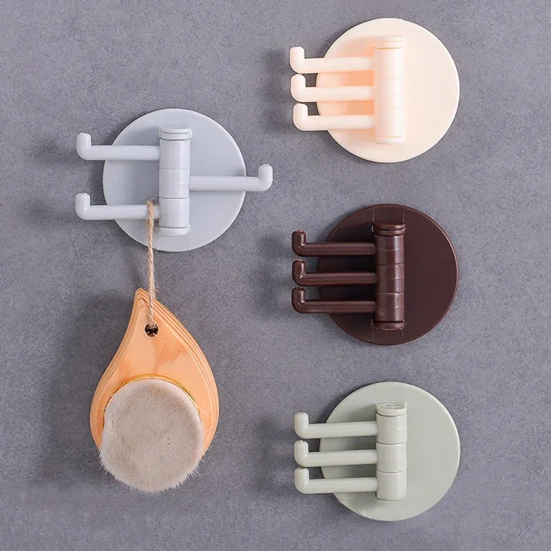 3 Branch Rotatable Seamless Adhesive Hook Strong Bearing Stick Hooks Rack Multifunction Bathroom Kitchen Wall Storage Hanger