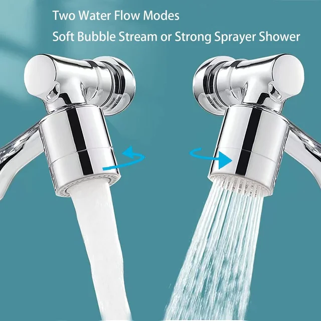 1080° Universal Rotation Faucet Sprayer Head Dual Effluent Washbasin Kitchen Robot Arm Extension Faucets Aerator Bubbler Nozzle 2