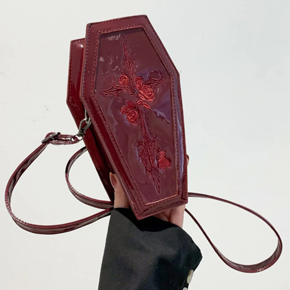 Borsa Gotica A Forma Di Bara Con Ragnatela - Tracolla Regolabile In Pelle PU - 22x12x9 Cm - Nero, Accessorio Halloween Per Donna