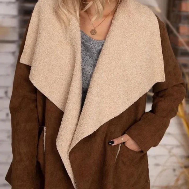 Fashion Sleeveless Simple Stitching Lamb Wool Vest Women Autumn Winter Coat Suede Tank Casual Two Ways Wear Big Lapel Waistcoat casual short faux lamb wool vest women autumn teddy waistcoat v neck thick sleeveless jackets vintage corduroy spliced chaleco