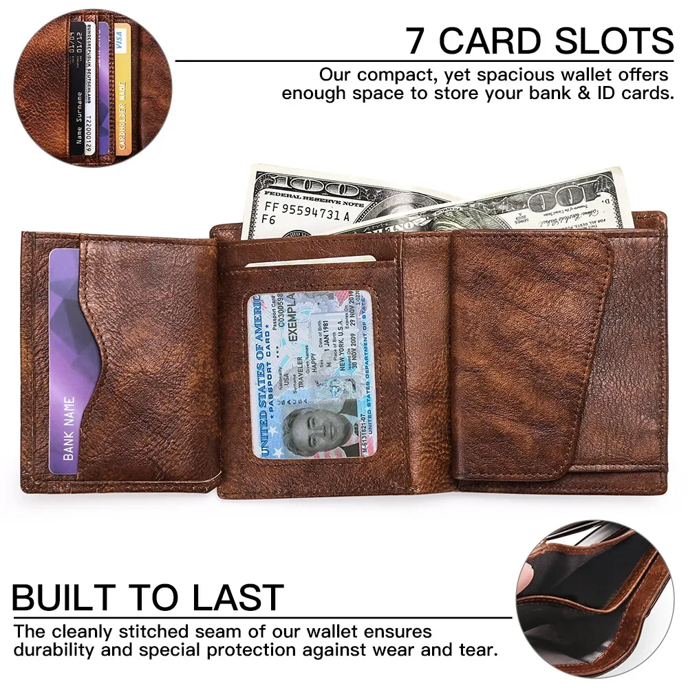Bussiness Genuine Leather Mens Wallet with Coin Pocket Bifold Wallet for Men 2