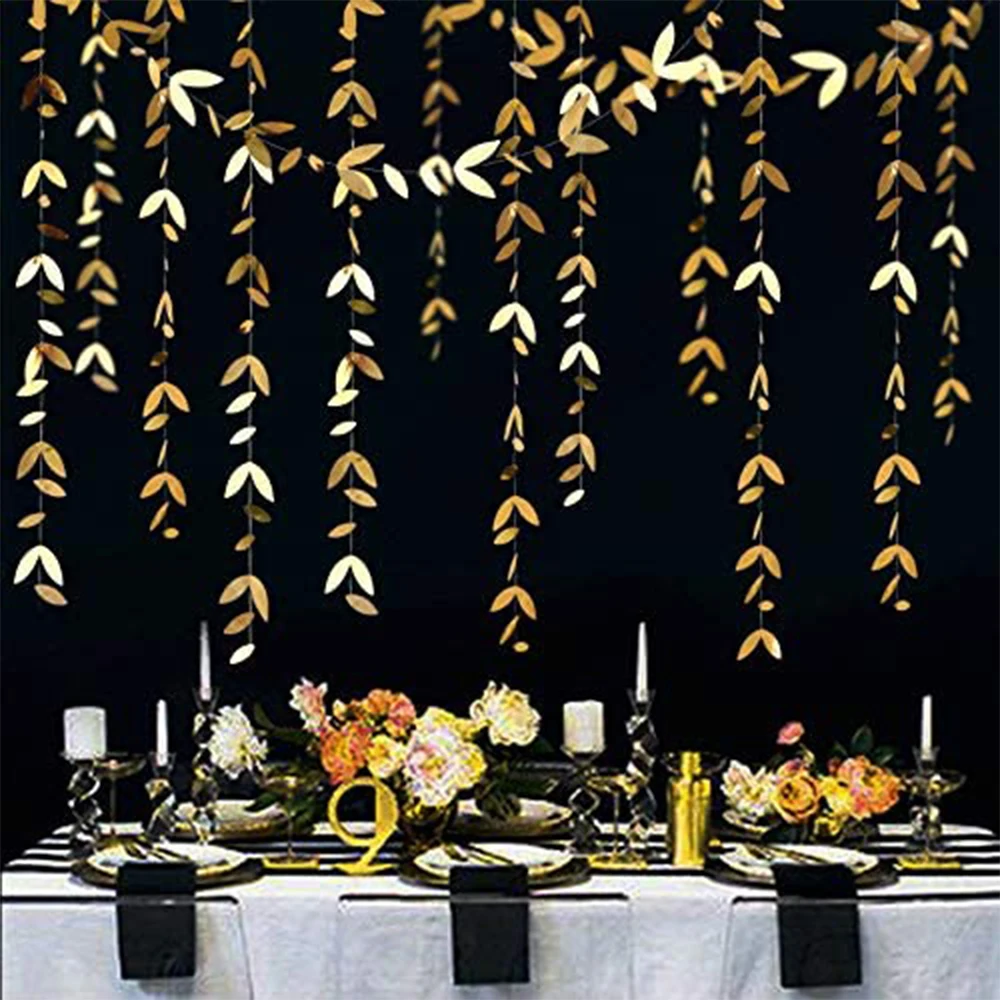 Birthday Streamers Christmas Decorations Party Decorations 13 Ft Mirror Gold Paper Leaf Garlands Leaves Streamer Decorations Hanging for Gold Birthday Baby Shower Wedding Xmas Party Decor